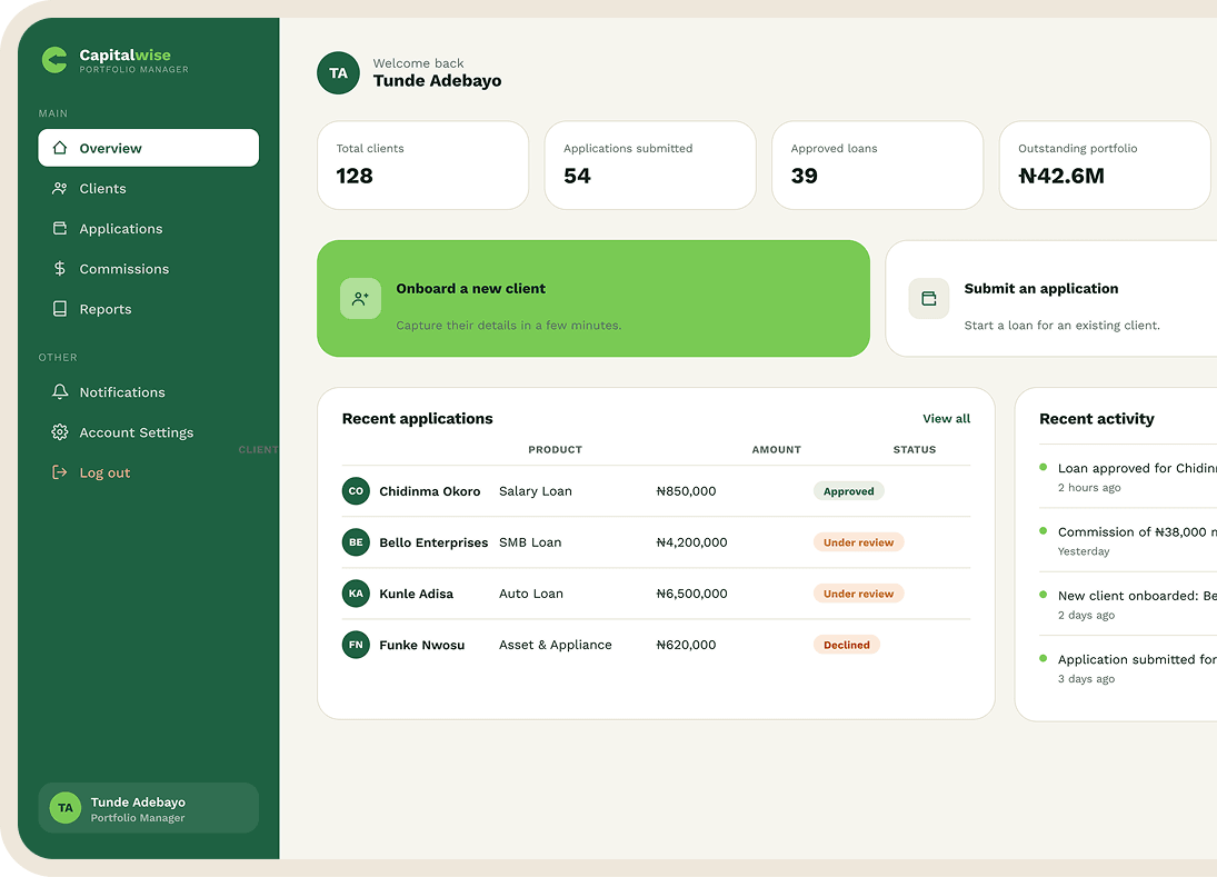Portfolio Manager dashboard